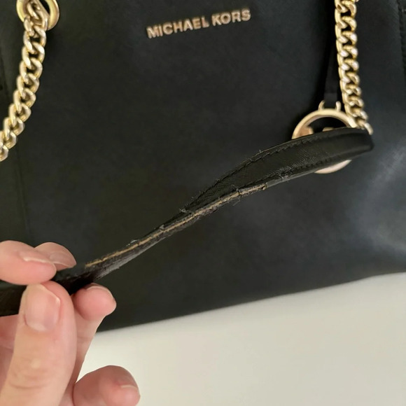 Michael Kors Jet Set Travel Large Saffiano Black Leather Chain Tote Shoulder Bag - Picture 11 of 13